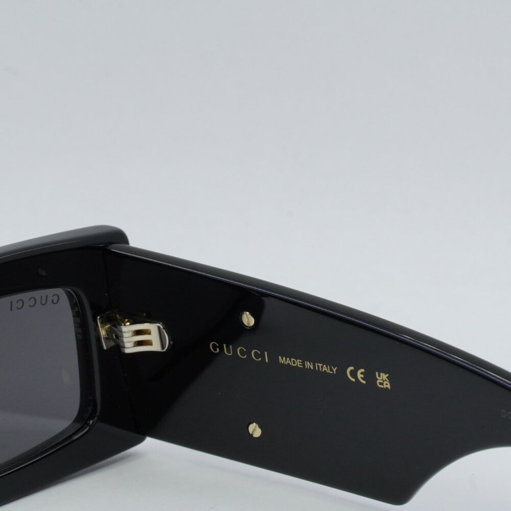 Gucci GG1425S 001 Sunglasses Black Rectangle Frame, Grey Lenses - Picture 10 of 12